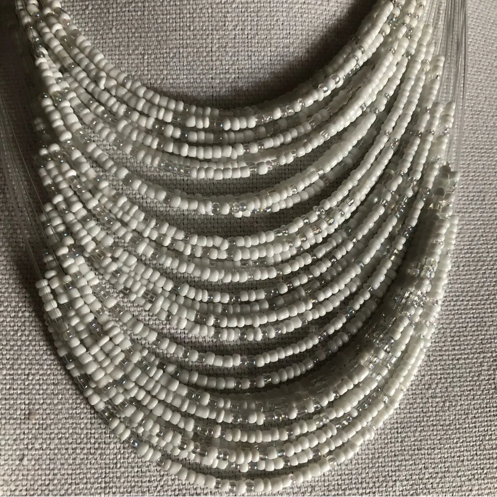 Fashion Accessory White & Iridescent Bead Necklace and Earring Set - Picture 3 of 9